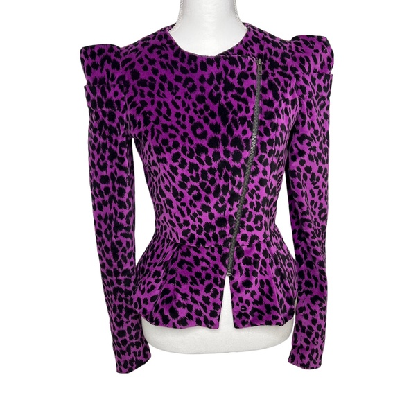 Betsey Johnson Jackets & Blazers - Betsy Johnson Velveteen Puff Sleeve Peplum Jacket Leopard Purple Size US 2